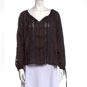 LoveShackFancy Boho Peasant Cotton Long Sleeve Blouse.